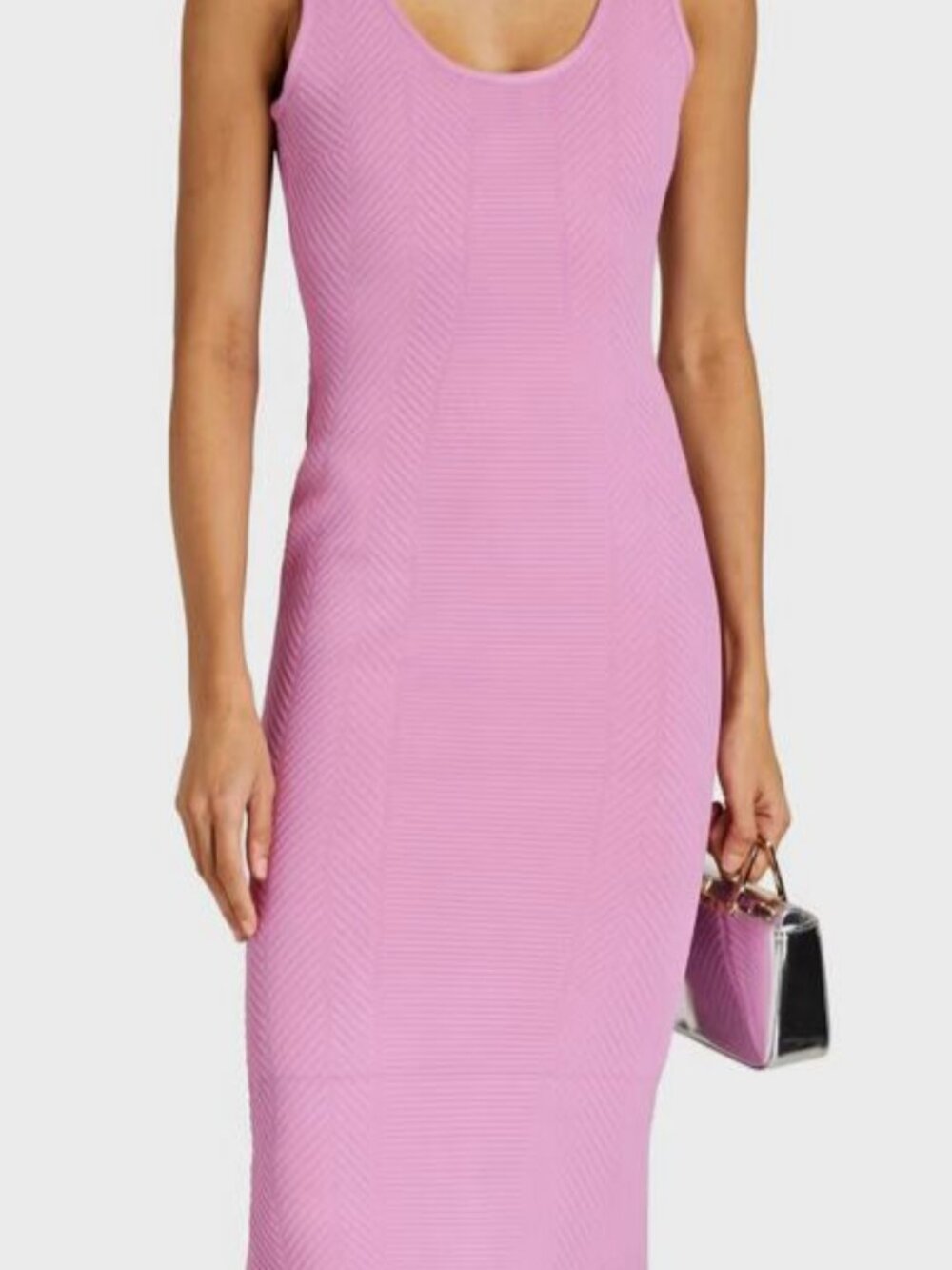 Hervé Léger Women Pink Ribbed Bodycon Midi Dress Size S